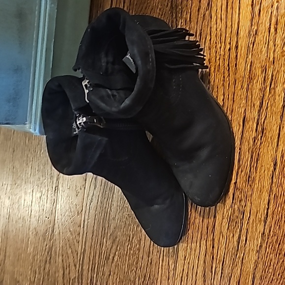 Sam Edelman sz 6 Louie Black Suede Leather Fringe Booties Western - Picture 2 of 7